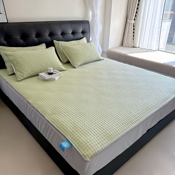 91家纺网 家纺一手货源 找家纺 兜米2025新款菱形格床笠凉席 菱形格绿