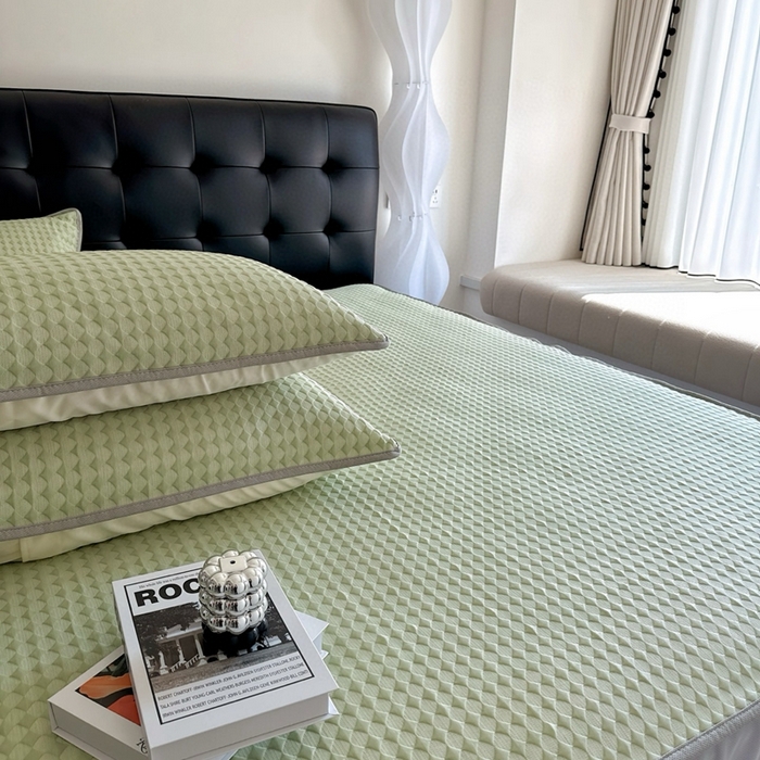 91家纺网 家纺一手货源 找家纺 兜米2025新款菱形格床笠凉席 菱形格绿