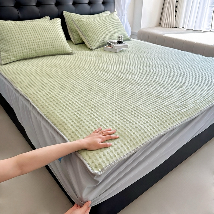 91家纺网 家纺一手货源 找家纺 兜米2025新款菱形格床笠凉席 菱形格绿