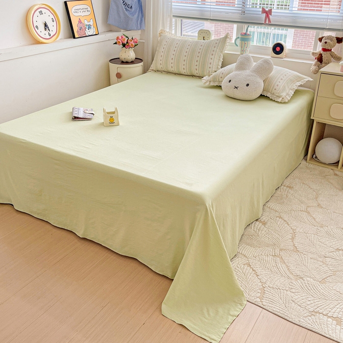 91家纺网 家纺一手货源 找家纺 恋之语 2025春夏新款云感全棉纯棉花边款夏被夏凉被空调被四件套套件 白茶绿