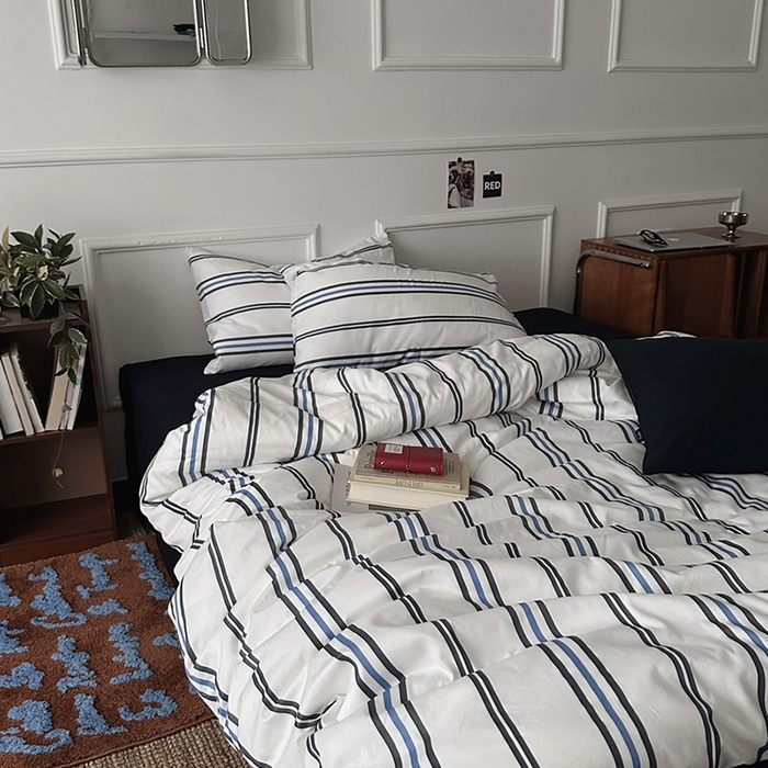 柚可家居 2025新款亲肤舒适40支数码四件套 时光线条 时光线条-蓝