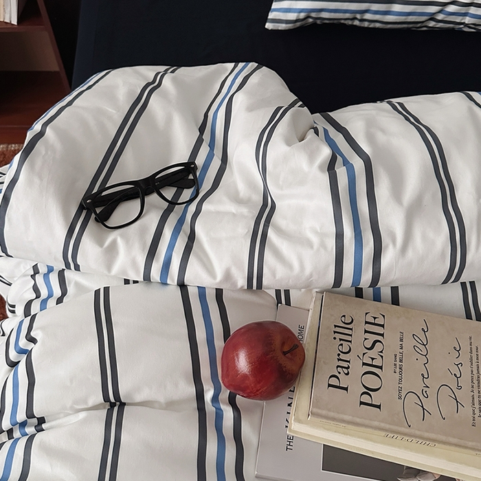 91家纺网 家纺一手货源 找家纺 柚可家居 2025新款亲肤舒适40支数码四件套 时光线条 时光线条-蓝