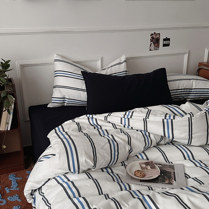 91家纺网 家纺一手货源 找家纺 柚可家居 2025新款亲肤舒适40支数码四件套 时光线条 时光线条-蓝