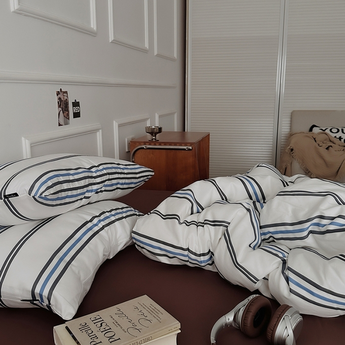 91家纺网 家纺一手货源 找家纺 柚可家居 2025新款亲肤舒适40支数码四件套 时光线条 时光线条-咖