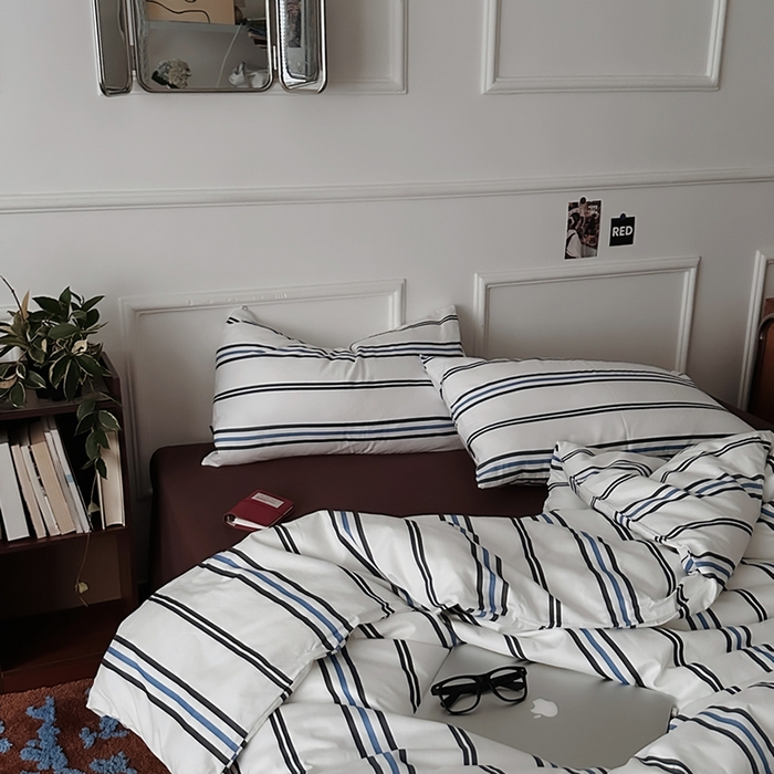 91家纺网 家纺一手货源 找家纺 柚可家居 2025新款亲肤舒适40支数码四件套 时光线条 时光线条-咖