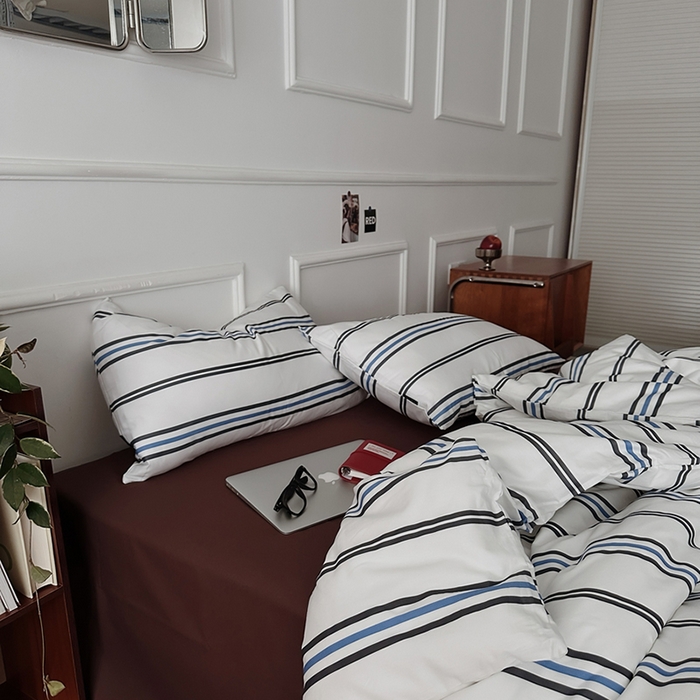 91家纺网 家纺一手货源 找家纺 柚可家居 2025新款亲肤舒适40支数码四件套 时光线条 时光线条-咖