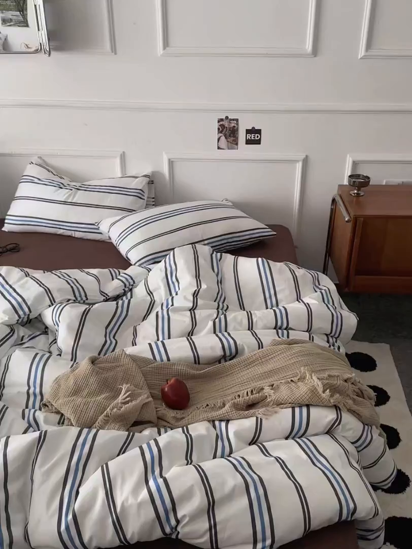 91家纺网 家纺一手货源 找家纺 柚可家居 2025新款亲肤舒适40支数码四件套 时光线条 时光线条-咖