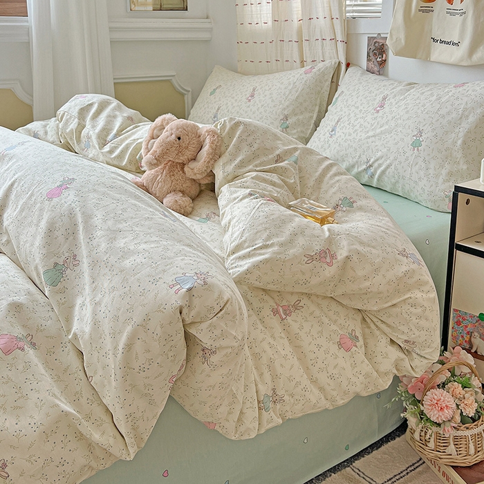 91家纺网 家纺一手货源 找家纺 耀悦家纺 2025新款INS减龄可爱风卡通四件套 稻香小兔