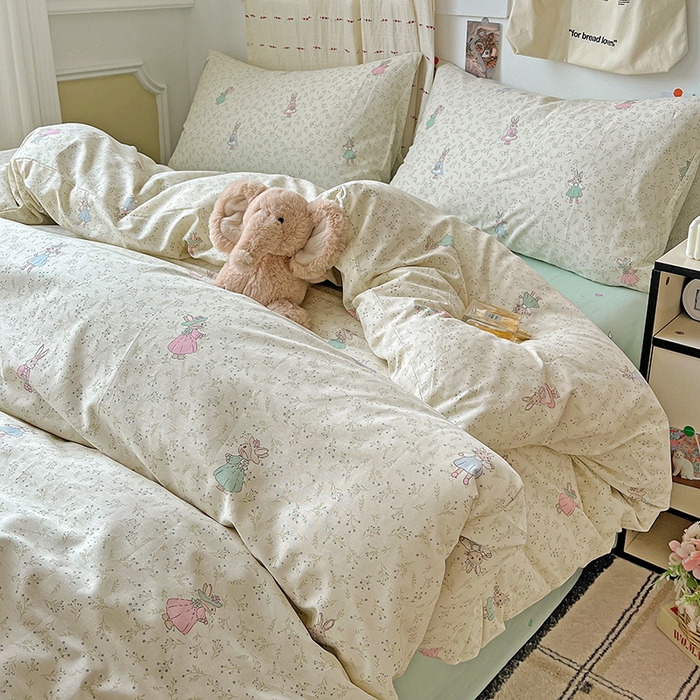 91家纺网 家纺一手货源 找家纺 耀悦家纺 2025新款INS减龄可爱风卡通四件套 稻香小兔