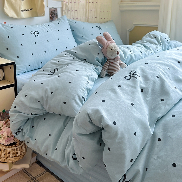 耀悦家纺 2025新款INS减龄可爱风卡通四件套 波点蝴蝶结