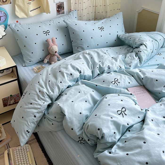 91家纺网 家纺一手货源 找家纺 耀悦家纺 2025新款INS减龄可爱风卡通四件套 波点蝴蝶结