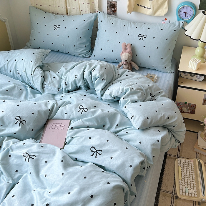 91家纺网 家纺一手货源 找家纺 耀悦家纺 2025新款INS减龄可爱风卡通四件套 波点蝴蝶结