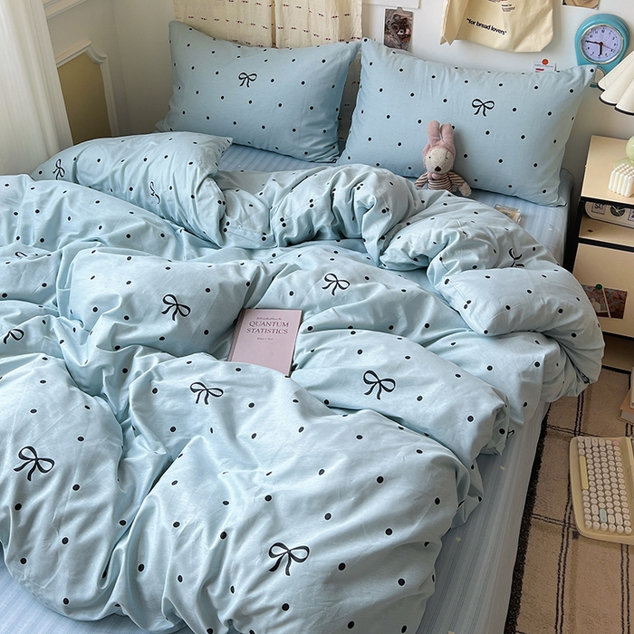 91家纺网 家纺一手货源 找家纺 耀悦家纺 2025新款INS减龄可爱风卡通四件套 波点蝴蝶结