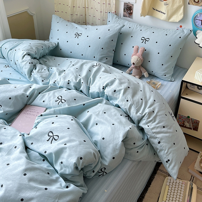 91家纺网 家纺一手货源 找家纺 耀悦家纺 2025新款INS减龄可爱风卡通四件套 波点蝴蝶结