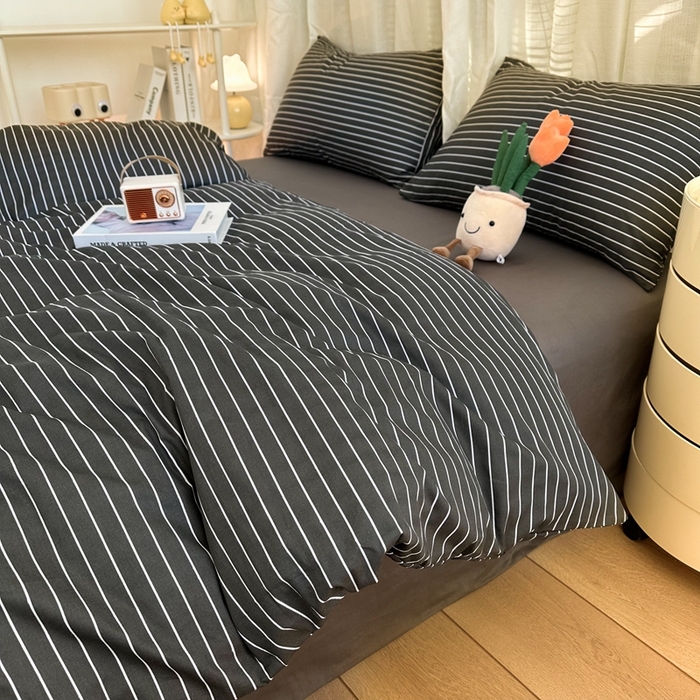 简宜家居（朝初家纺） 2025新款13070全棉纯棉斜纹简约北欧风四件套 城墨