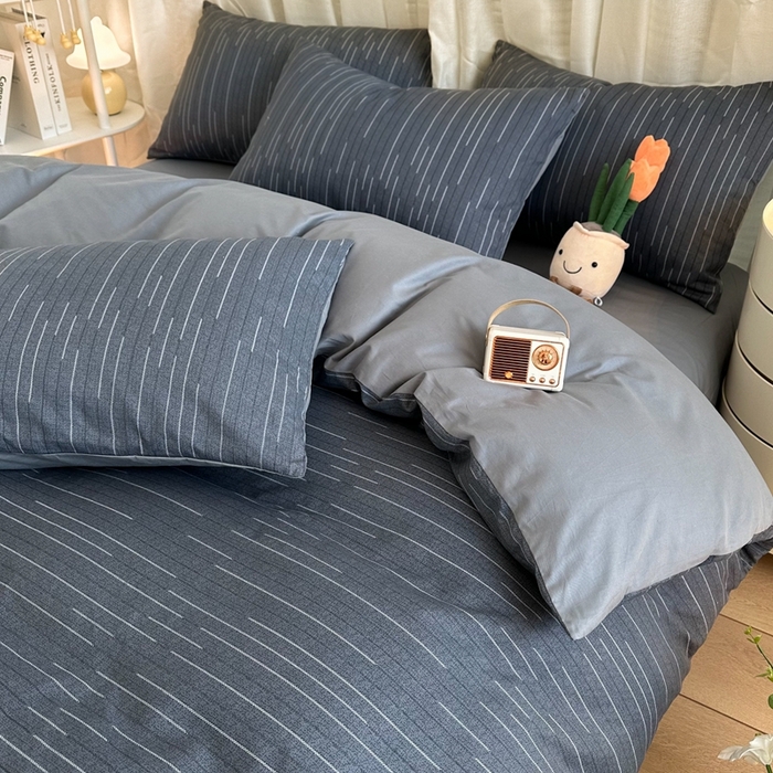 91家纺网 家纺一手货源 找家纺 简宜家居（朝初家纺） 2025新款13070全棉纯棉斜纹简约北欧风四件套 瀚海