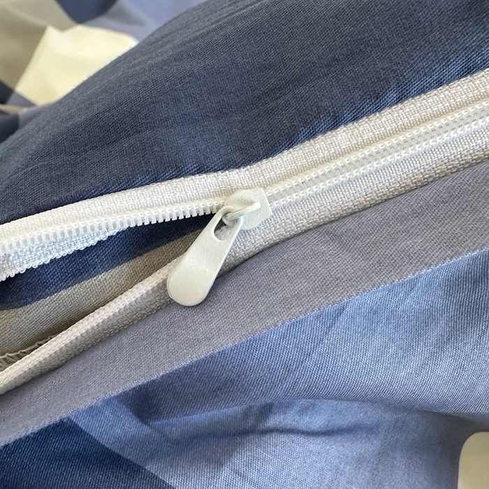 91家纺网 家纺一手货源 找家纺 简宜家居（朝初家纺） 2025新款13070全棉纯棉斜纹简约北欧风四件套 蓝大格