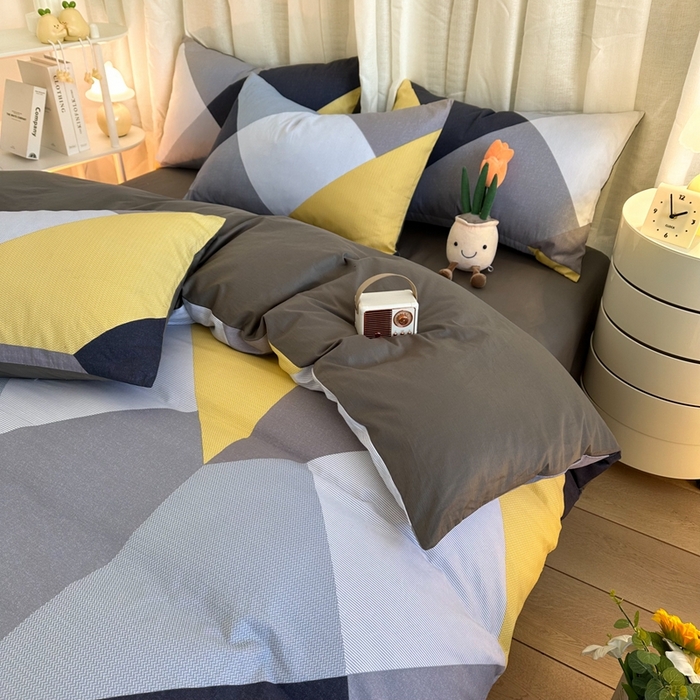 91家纺网 家纺一手货源 找家纺 简宜家居（朝初家纺） 2025新款13070全棉纯棉斜纹简约北欧风四件套 墨尔本