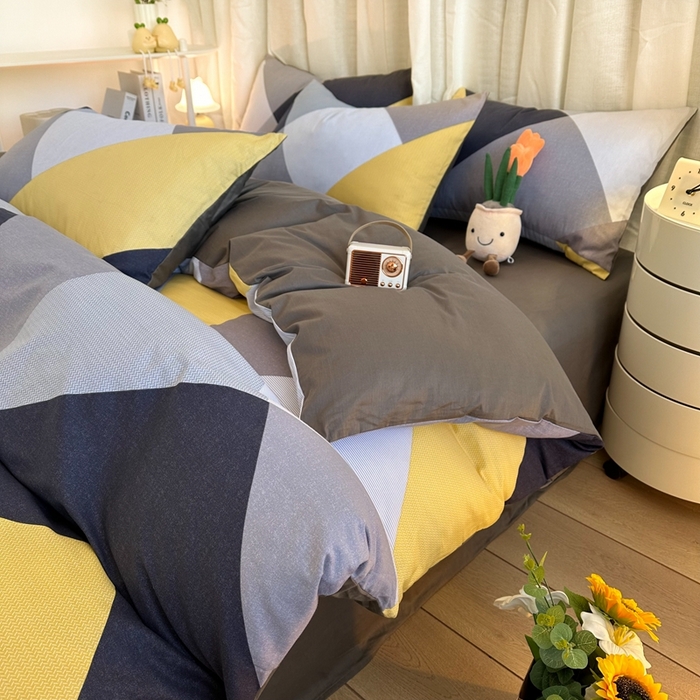 91家纺网 家纺一手货源 找家纺 简宜家居（朝初家纺） 2025新款13070全棉纯棉斜纹简约北欧风四件套 墨尔本