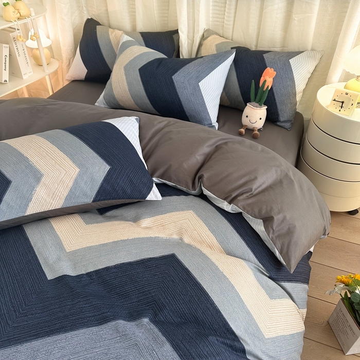 91家纺网 家纺一手货源 找家纺 简宜家居（朝初家纺） 2025新款13070全棉纯棉斜纹简约北欧风四件套 佩斯