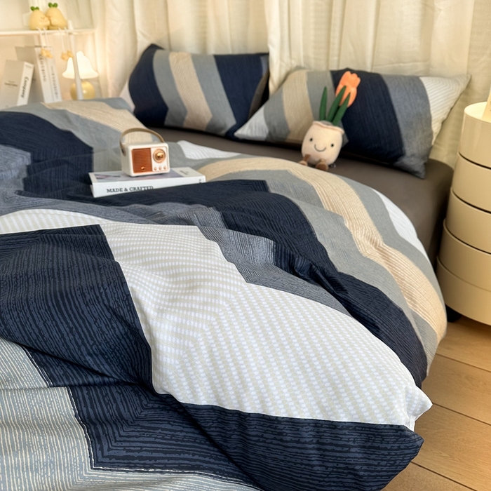 91家纺网 家纺一手货源 找家纺 简宜家居（朝初家纺） 2025新款13070全棉纯棉斜纹简约北欧风四件套 佩斯