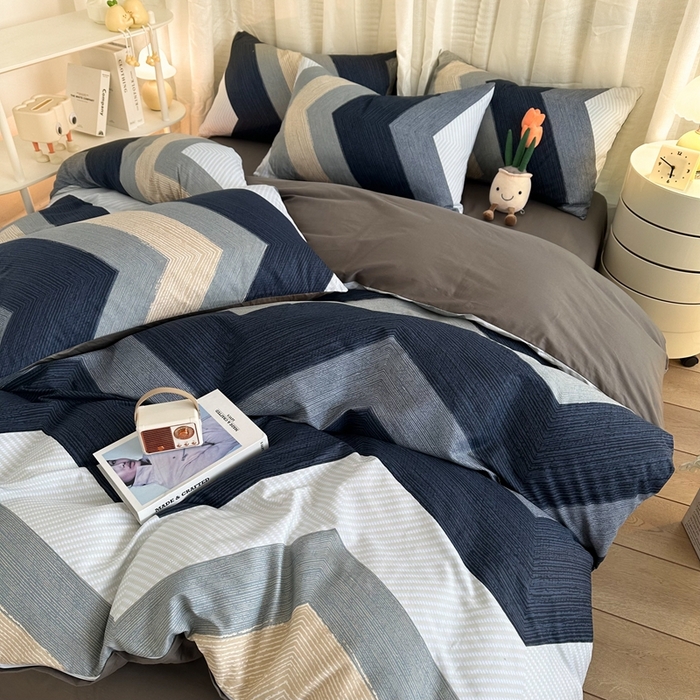 91家纺网 家纺一手货源 找家纺 简宜家居（朝初家纺） 2025新款13070全棉纯棉斜纹简约北欧风四件套 佩斯