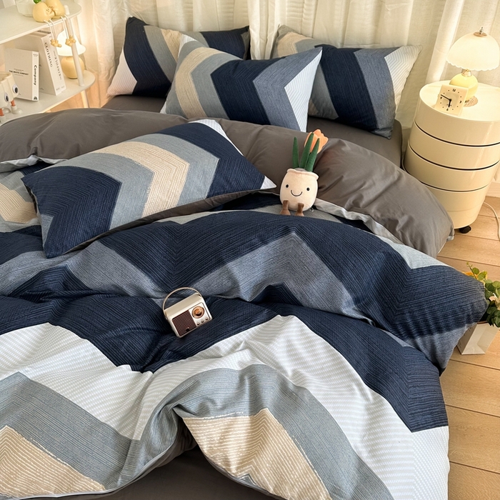 91家纺网 家纺一手货源 找家纺 简宜家居（朝初家纺） 2025新款13070全棉纯棉斜纹简约北欧风四件套 佩斯