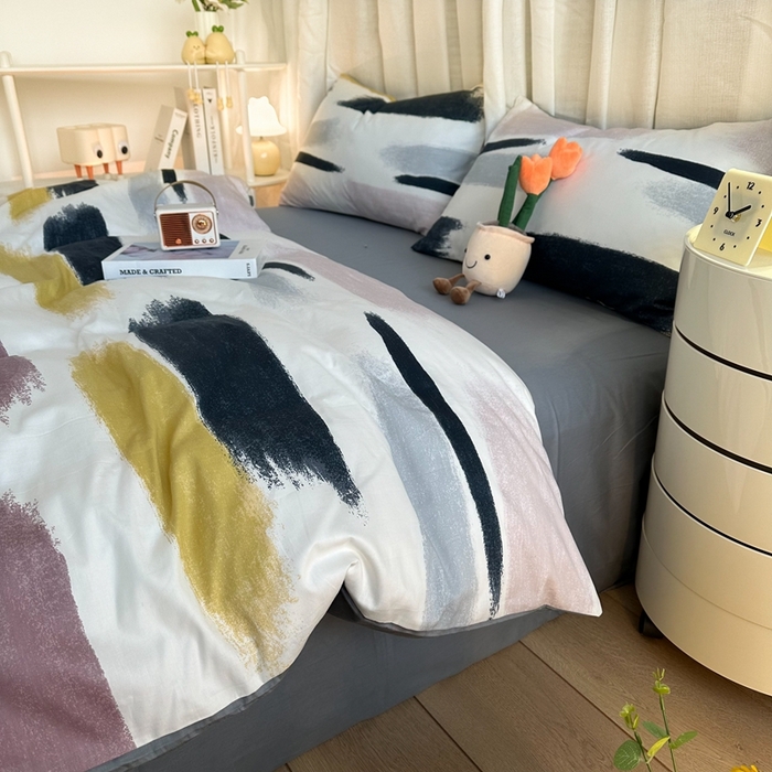 简宜家居（朝初家纺） 2025新款13070全棉纯棉斜纹简约北欧风四件套 七彩世界