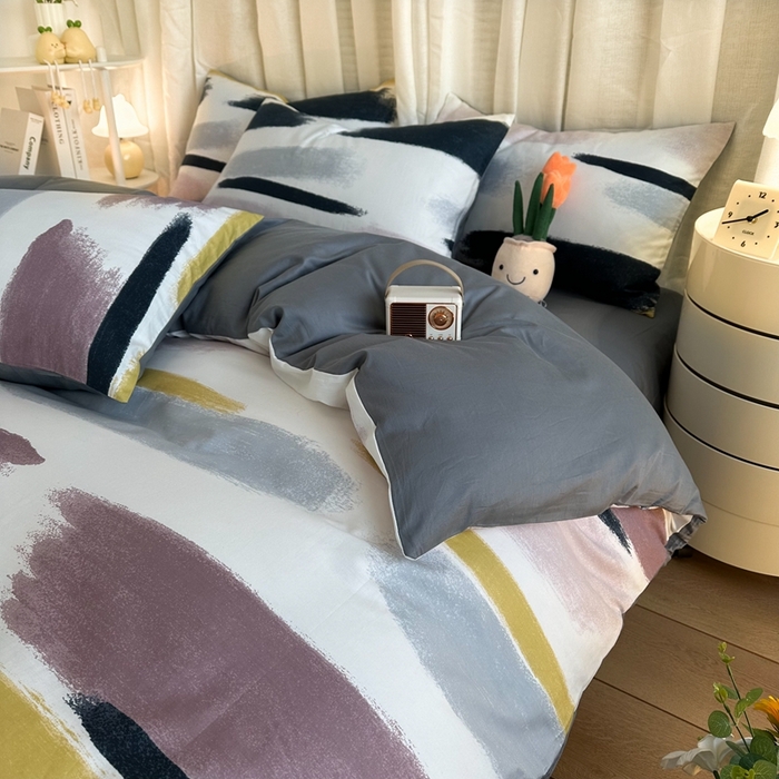 91家纺网 家纺一手货源 找家纺 简宜家居（朝初家纺） 2025新款13070全棉纯棉斜纹简约北欧风四件套 七彩世界