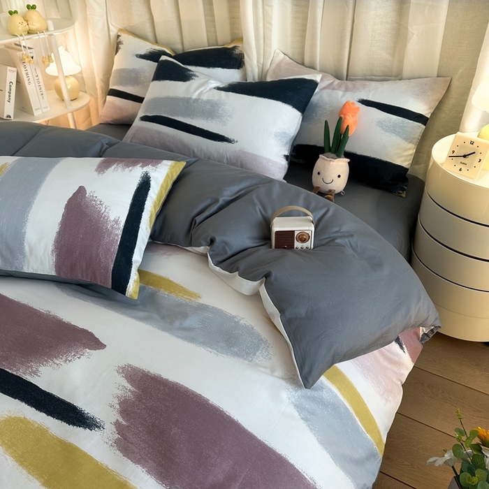 91家纺网 家纺一手货源 找家纺 简宜家居（朝初家纺） 2025新款13070全棉纯棉斜纹简约北欧风四件套 七彩世界