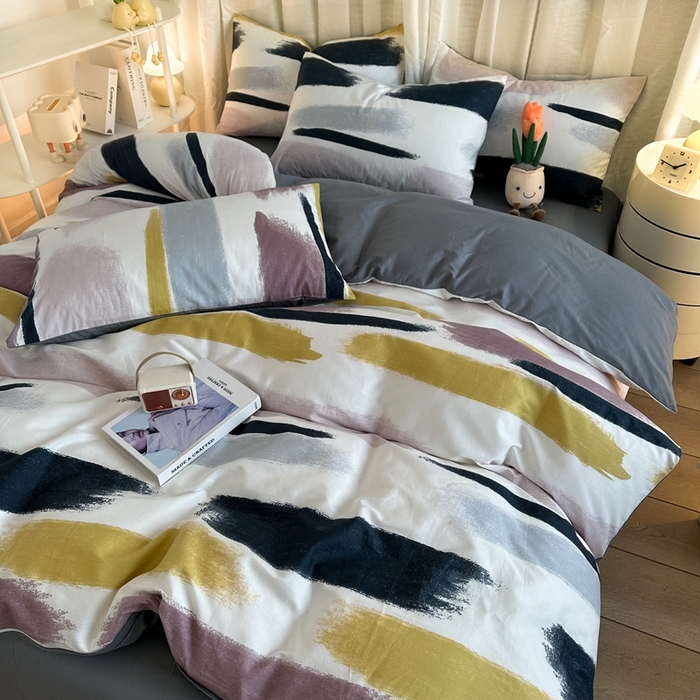 91家纺网 家纺一手货源 找家纺 简宜家居（朝初家纺） 2025新款13070全棉纯棉斜纹简约北欧风四件套 七彩世界