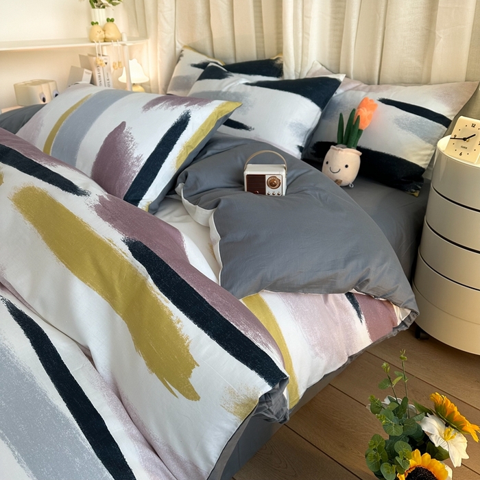 91家纺网 家纺一手货源 找家纺 简宜家居（朝初家纺） 2025新款13070全棉纯棉斜纹简约北欧风四件套 七彩世界