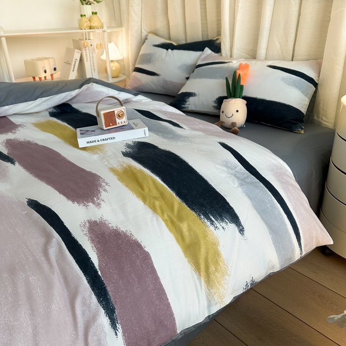 91家纺网 家纺一手货源 找家纺 简宜家居（朝初家纺） 2025新款13070全棉纯棉斜纹简约北欧风四件套 七彩世界