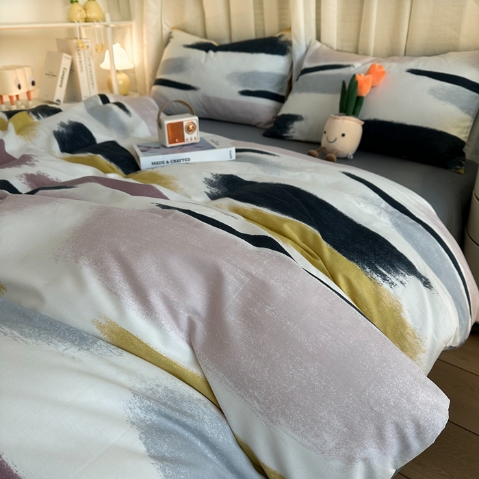 91家纺网 家纺一手货源 找家纺 简宜家居（朝初家纺） 2025新款13070全棉纯棉斜纹简约北欧风四件套 七彩世界