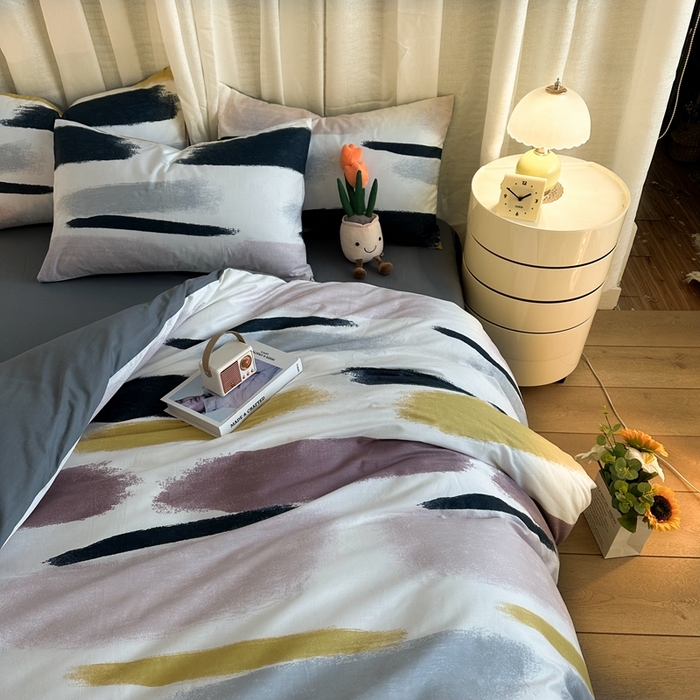 91家纺网 家纺一手货源 找家纺 简宜家居（朝初家纺） 2025新款13070全棉纯棉斜纹简约北欧风四件套 七彩世界