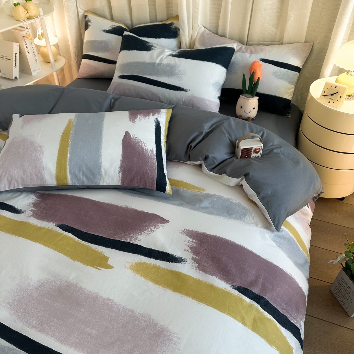 91家纺网 家纺一手货源 找家纺 （总）简宜家居（朝初家纺） 2025新款13070全棉纯棉斜纹简约北欧风四件套