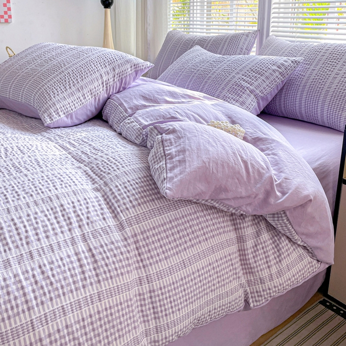 91家纺网 家纺一手货源 找家纺 卡普家居 2025新款A类阳离子公主格四件套 阳离子公主格-罗兰紫