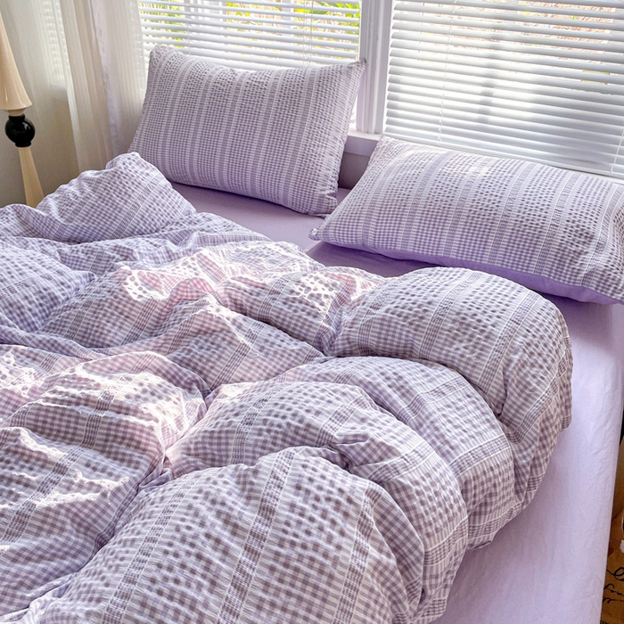 91家纺网 家纺一手货源 找家纺 卡普家居 2025新款A类阳离子公主格四件套 阳离子公主格-罗兰紫