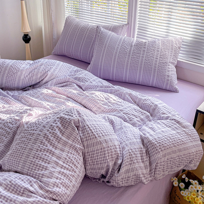 91家纺网 家纺一手货源 找家纺 卡普家居 2025新款A类阳离子公主格四件套 阳离子公主格-罗兰紫