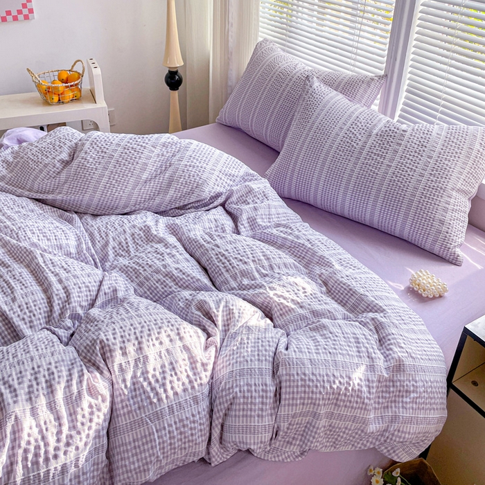 91家纺网 家纺一手货源 找家纺 卡普家居 2025新款A类阳离子公主格四件套 阳离子公主格-罗兰紫