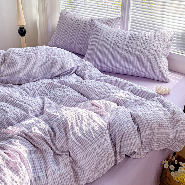 91家纺网 家纺一手货源 找家纺 卡普家居 2025新款A类阳离子公主格四件套 阳离子公主格-罗兰紫