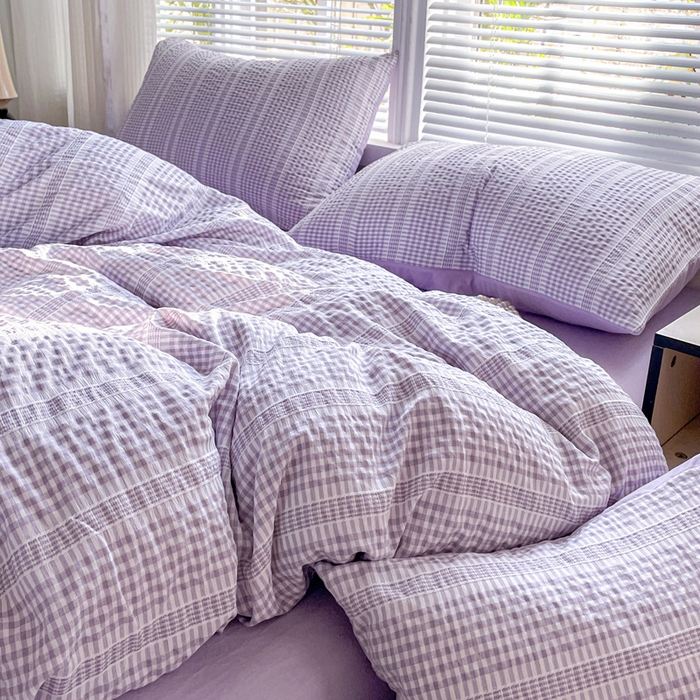 91家纺网 家纺一手货源 找家纺 卡普家居 2025新款A类阳离子公主格四件套 阳离子公主格-罗兰紫