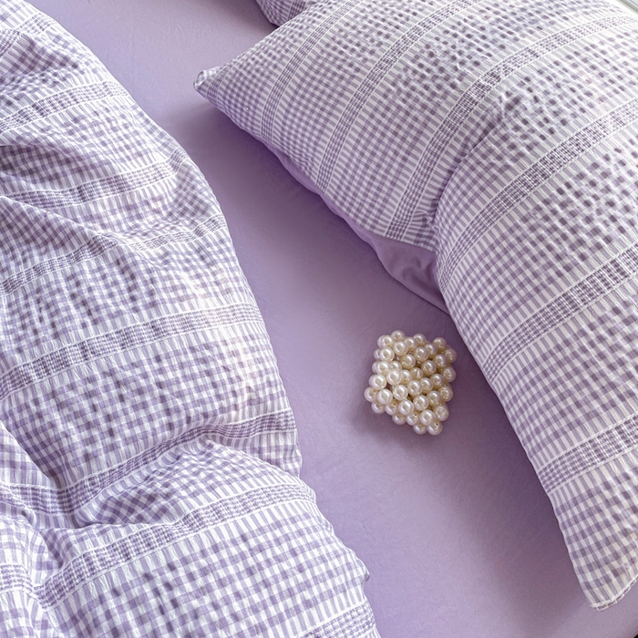 91家纺网 家纺一手货源 找家纺 卡普家居 2025新款A类阳离子公主格四件套 阳离子公主格-罗兰紫