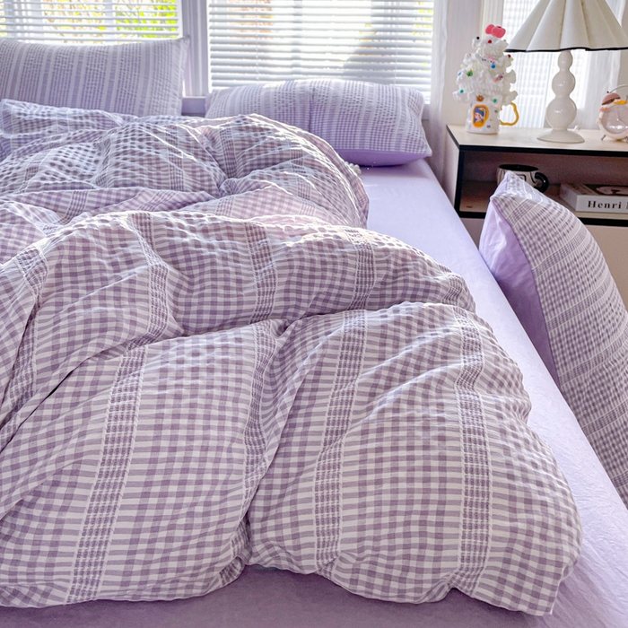 91家纺网 家纺一手货源 找家纺 卡普家居 2025新款A类阳离子公主格四件套 阳离子公主格-罗兰紫