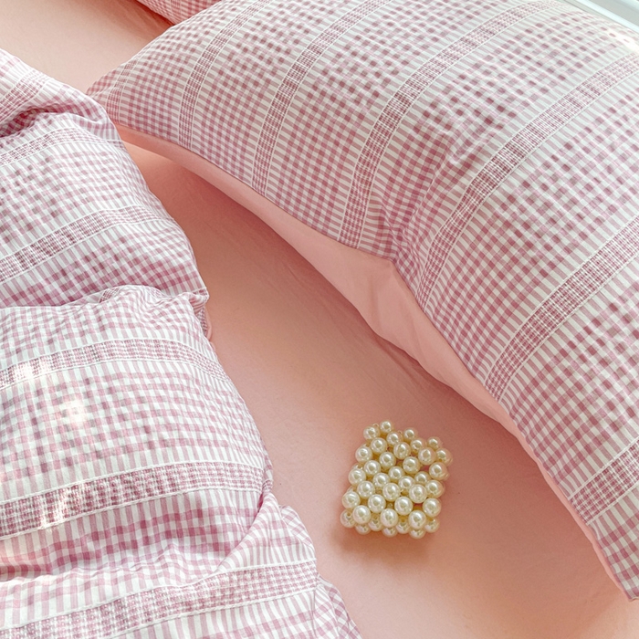 91家纺网 家纺一手货源 找家纺 卡普家居 2025新款A类阳离子公主格四件套 阳离子公主格-蜜桃粉