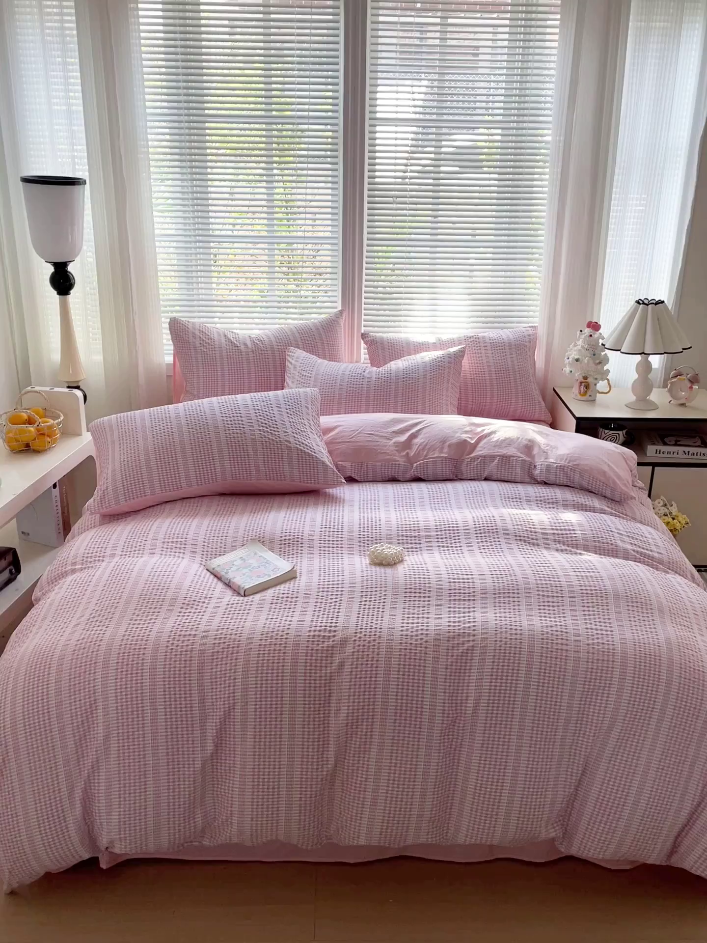 91家纺网 家纺一手货源 找家纺 卡普家居 2025新款A类阳离子公主格四件套 阳离子公主格-蜜桃粉