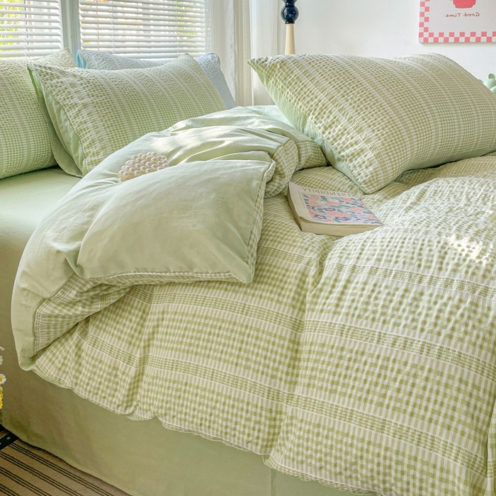 91家纺网 家纺一手货源 找家纺 卡普家居 2025新款A类阳离子公主格四件套 阳离子公主格-抹茶绿