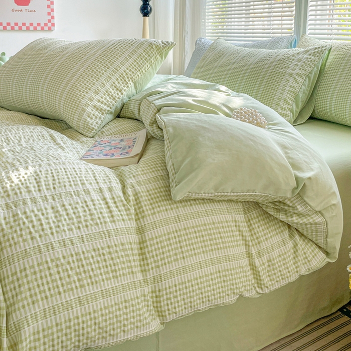 91家纺网 家纺一手货源 找家纺 卡普家居 2025新款A类阳离子公主格四件套 阳离子公主格-抹茶绿