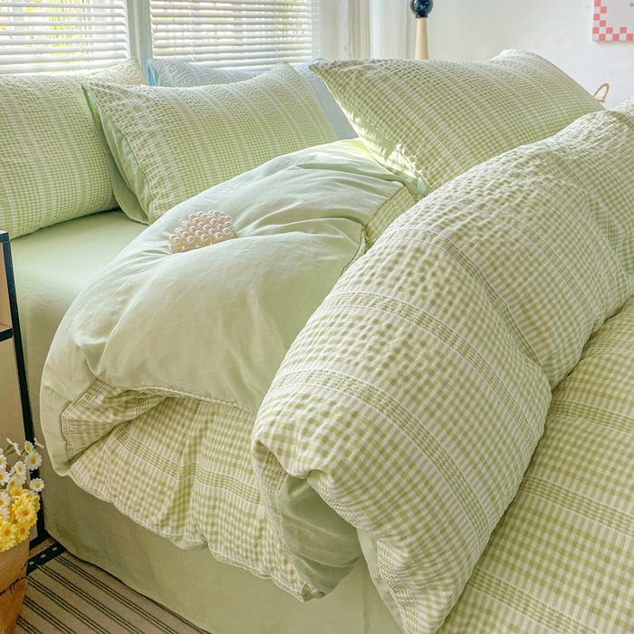 91家纺网 家纺一手货源 找家纺 卡普家居 2025新款A类阳离子公主格四件套 阳离子公主格-抹茶绿