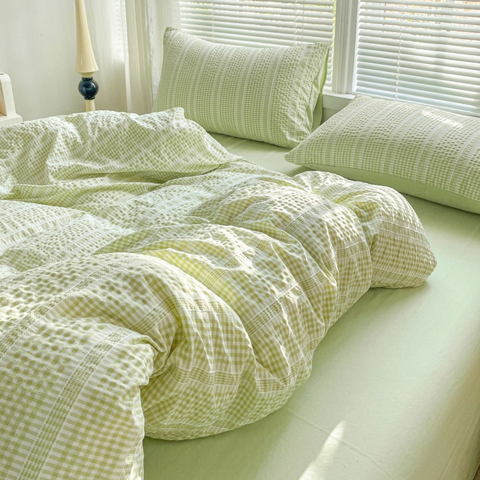 91家纺网 家纺一手货源 找家纺 卡普家居 2025新款A类阳离子公主格四件套 阳离子公主格-抹茶绿